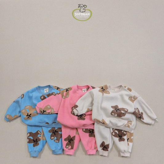 (Pre-order) Soybean Kids - Teddy Fleece Top & Bottom Set 테디플리스상하복 (3 Colors)