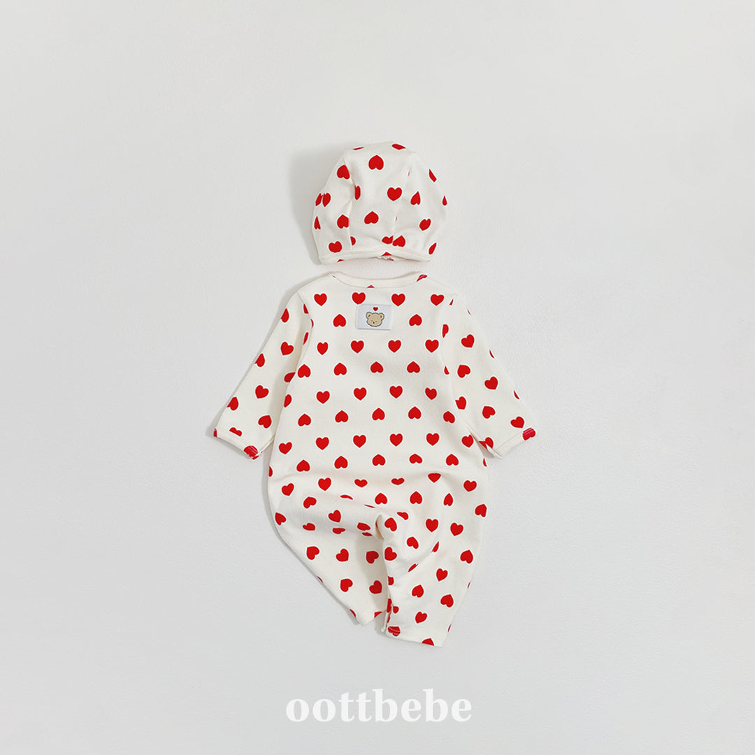 (Pre-order) OOTTBEBE Winter - Heart Full Suit + Bonnet Set 하트전신슈트+보넷set (2 Colors)