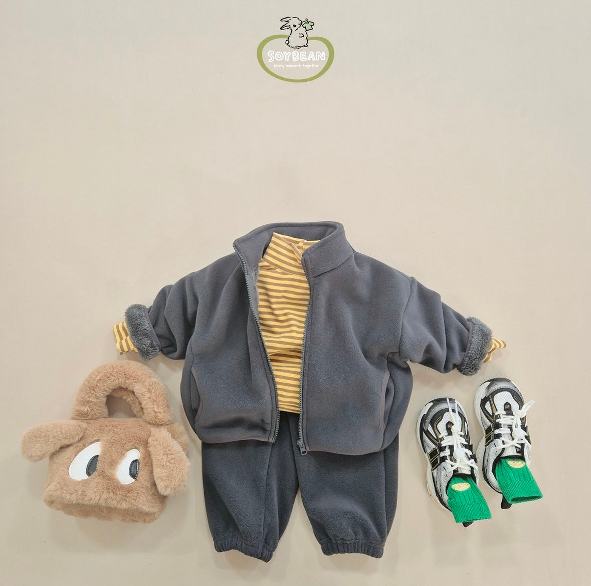 (Pre-order) Soybean Kids - Super Fleece Zip-Up Top & Bottom Set 슈퍼플리스집업상하복 (4 Colors)