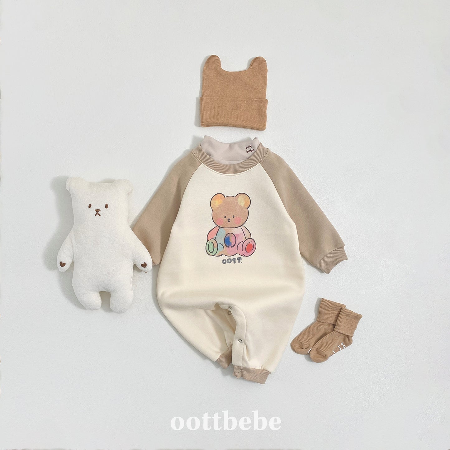 (Pre-order) OOTTBEBE Winter - Watercolor Bear Full Bodysuit 페인팅오띠전신슈트 (2 Colors)