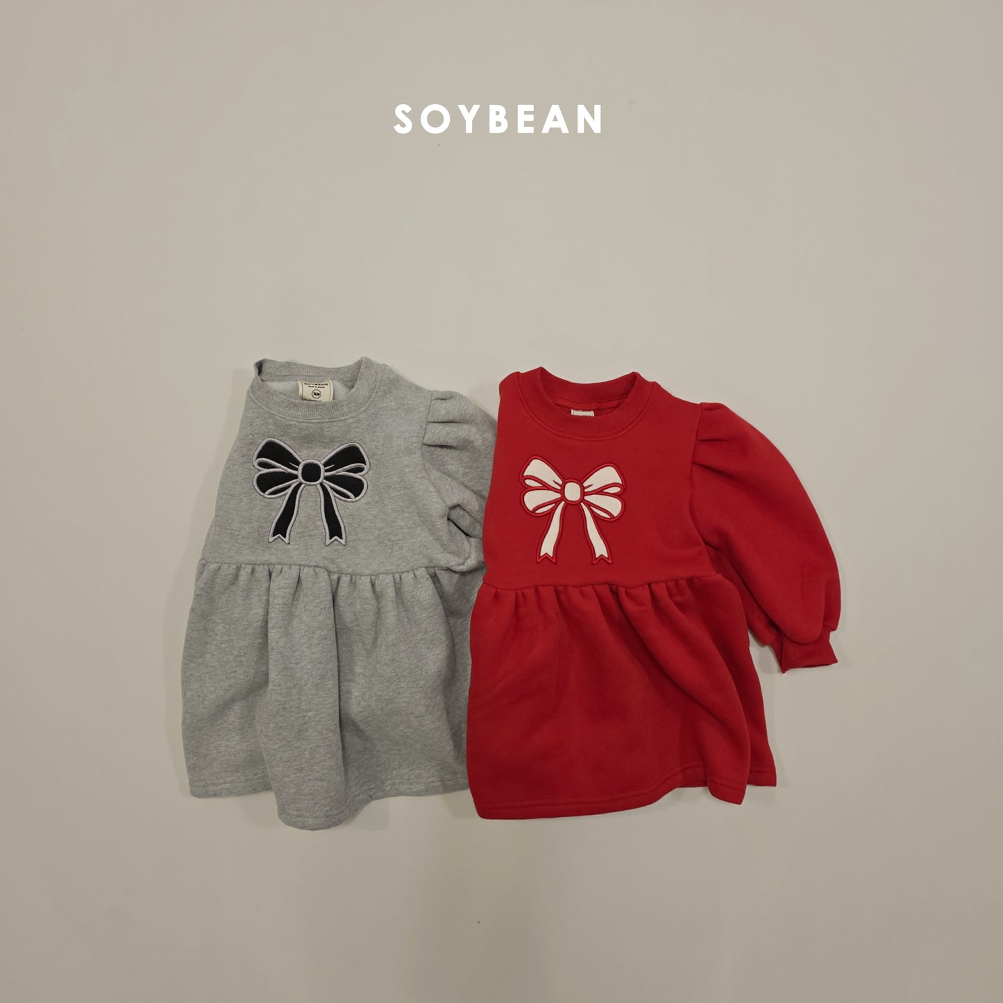 (Pre-order) Soybean Kids Winter - Ribbon Fleece-Lined Sweatshirt Dress 리본양기모맨투맨OPS (2 Colors)