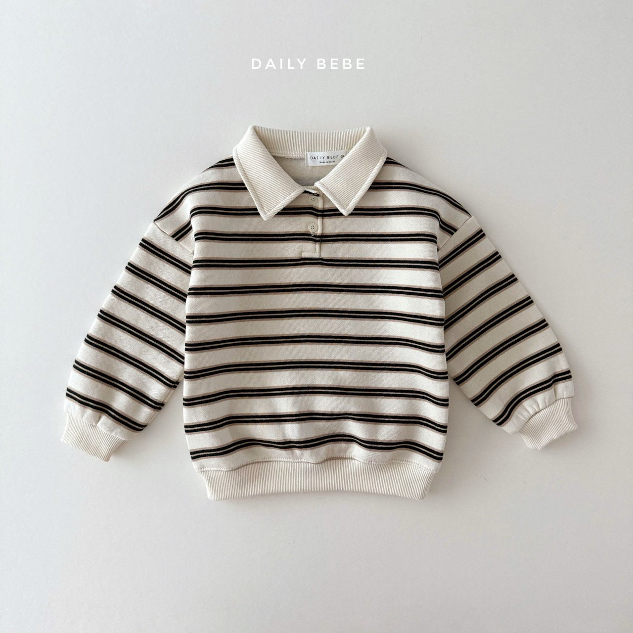 (Pre-order) Daily Bebe - Kids’ Collar Striped Sweatshirt 카라 단가라 맨투맨 (2 Colors)