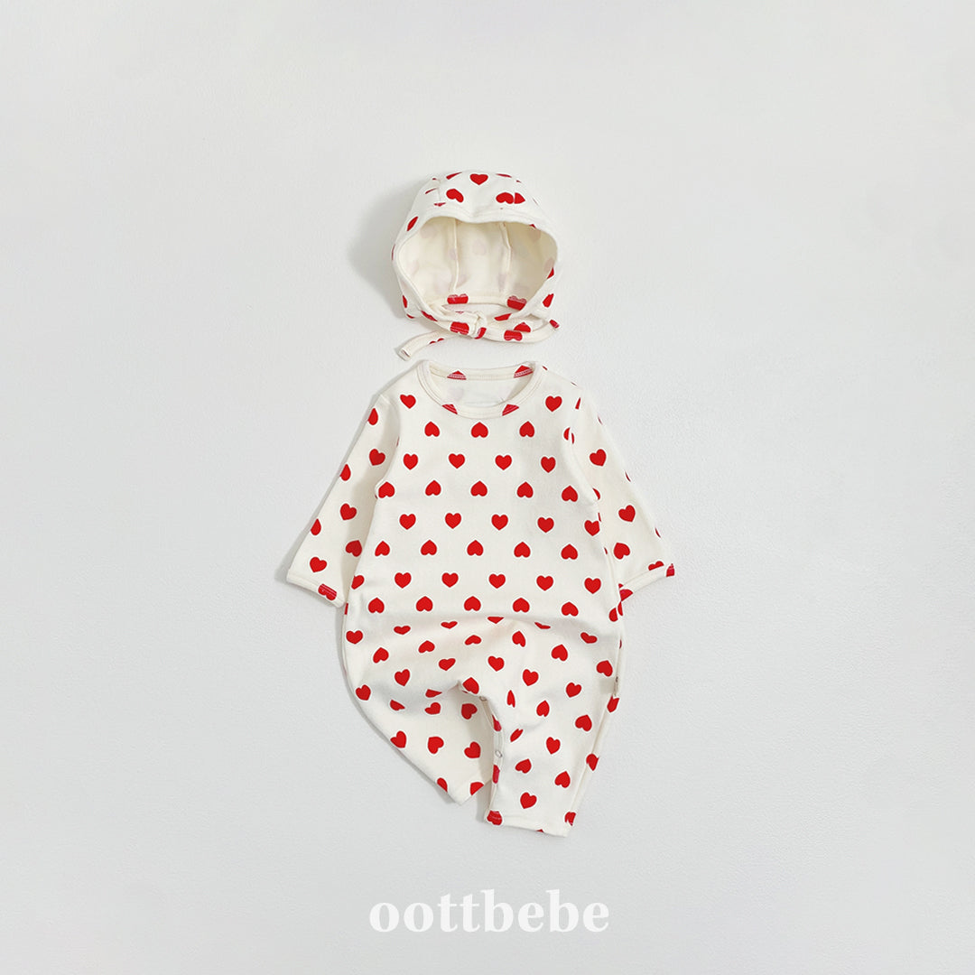 (Pre-order) OOTTBEBE Winter - Heart Full Suit + Bonnet Set 하트전신슈트+보넷set (2 Colors)