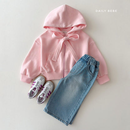 (Pre-order) Daily Bebe Summer- Kids’ Ribbon Hoodie Zip-Up 리본 후드집업 (3 Colors)
