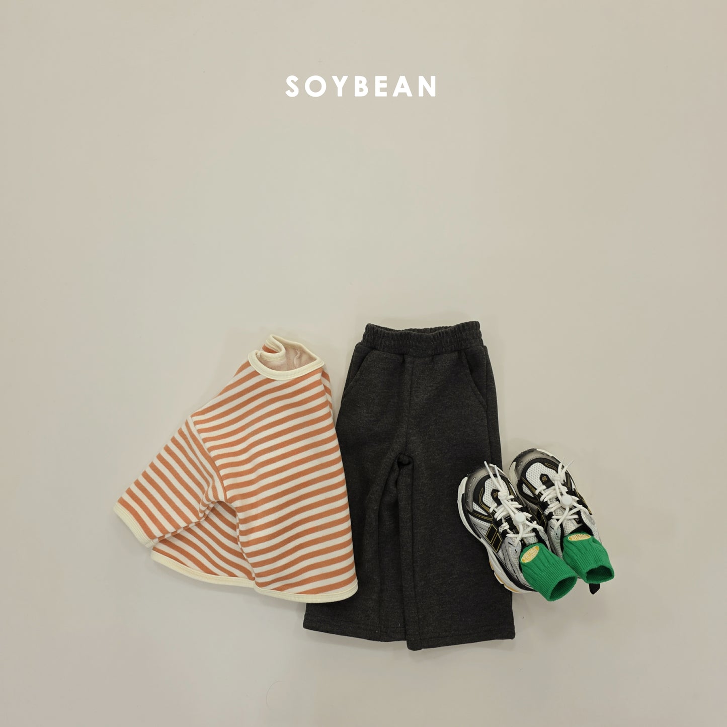 (Pre-order) Soybean Kids Winter - Fleece-Lined Stripe Sweatshirt 양기모단가라맨투맨 (4 Colors)