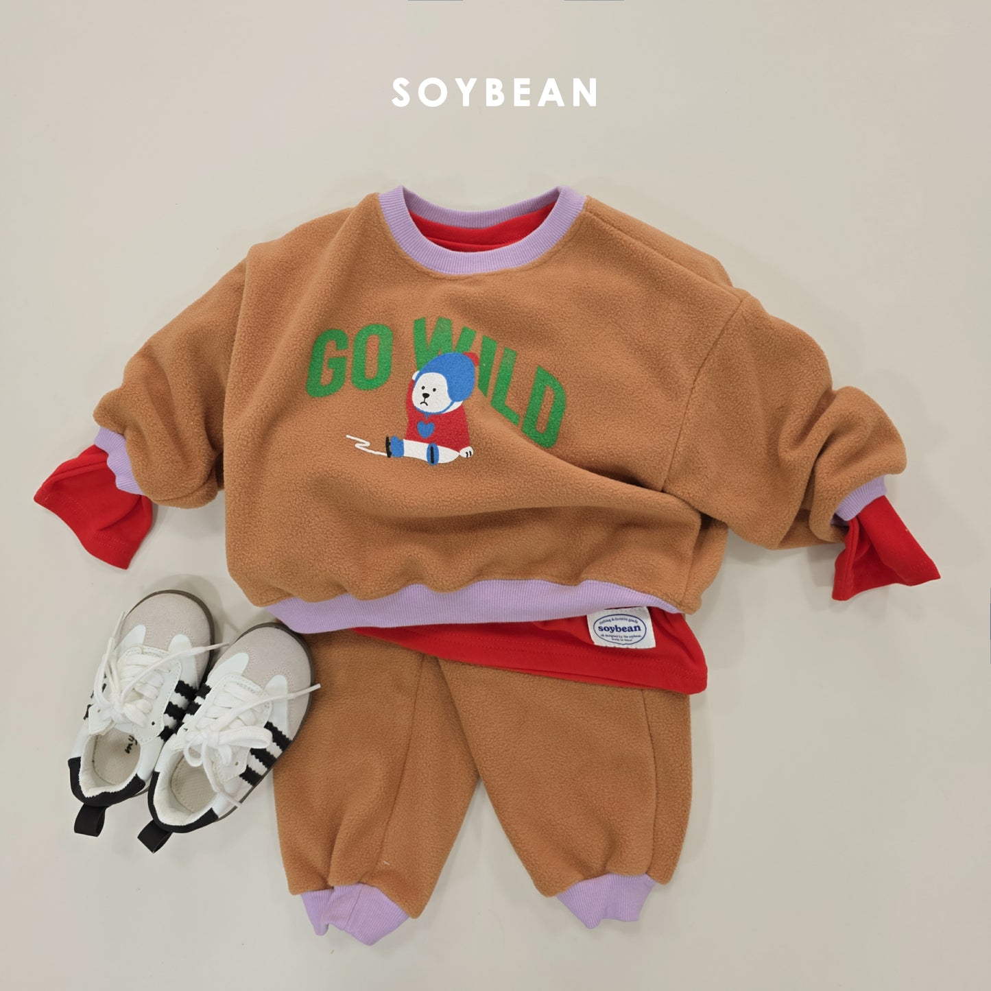 (Pre-order) Soybean Kids Winter - Baby Polar Bear Fleece Top & Bottom Set 아기백곰플리스상하복 (2 Colors)