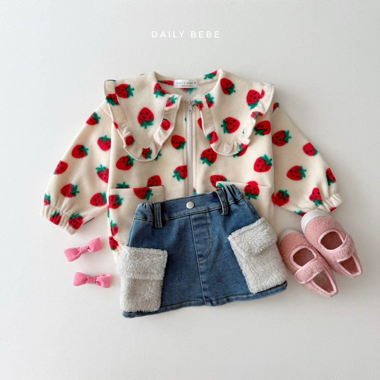 (Pre-order) Daily Bebe - Kids’ Denim Skirt with Fleece Pockets 카고 양털치마