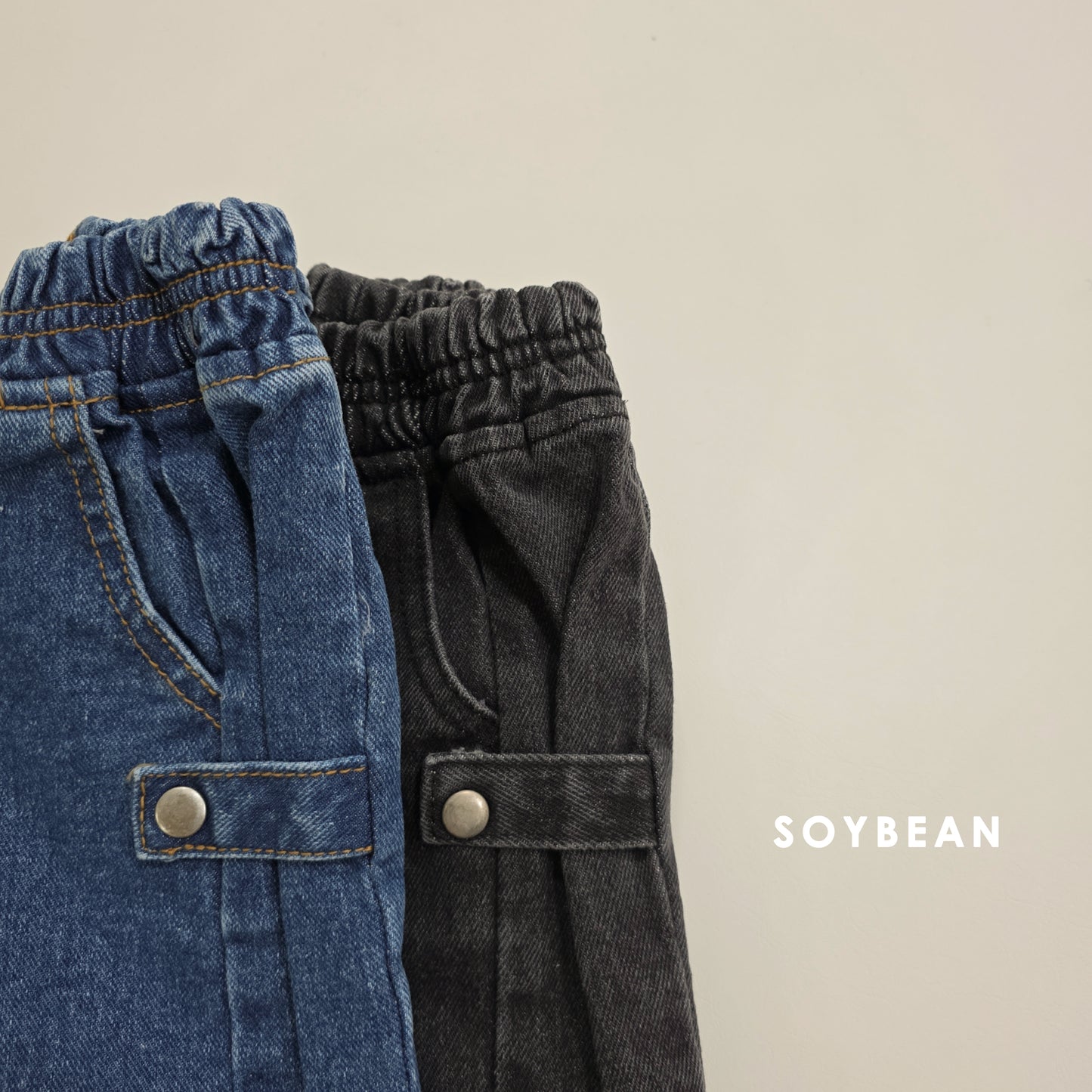 (Pre-order) Soybean Kids Winter - Snap Cut Fleece-Lined Denim Pants 스냅컷기모데님 (2 Colors)