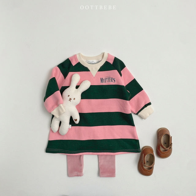 (Pre-order) OOTTBEBE - Stripes Sweatshirt Dress 빅단가라원피스 (2 Colors)