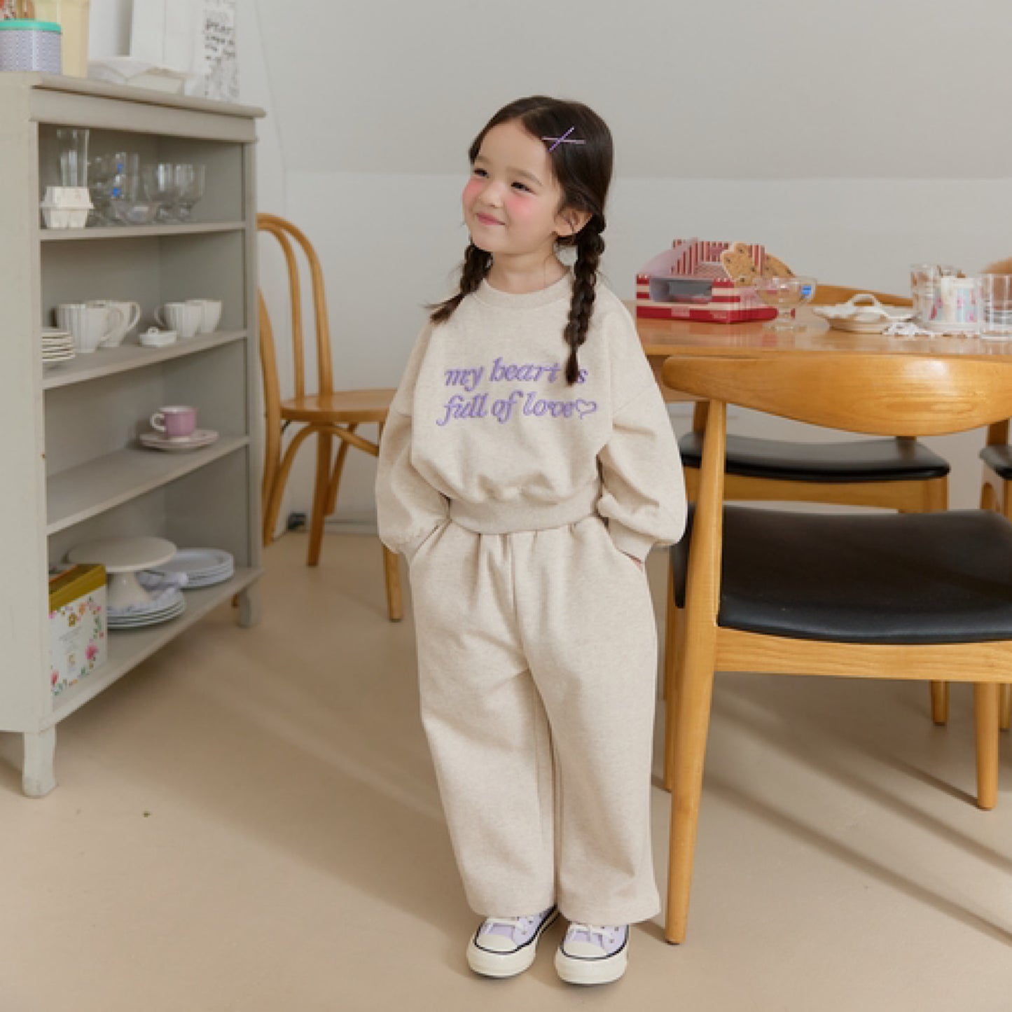 (Pre-order) Daily Bebe - Kids’ Lettering Wide Top & Bottom Set 레터링 와이드세트 (4 Colors)