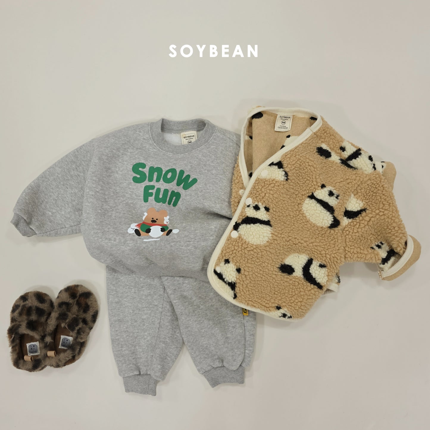 (Pre-order) Soybean Kids Winter - Snow Fun Fleece-Lined Top & Bottom Set 양기모스노우펀상하 (3 Colors)