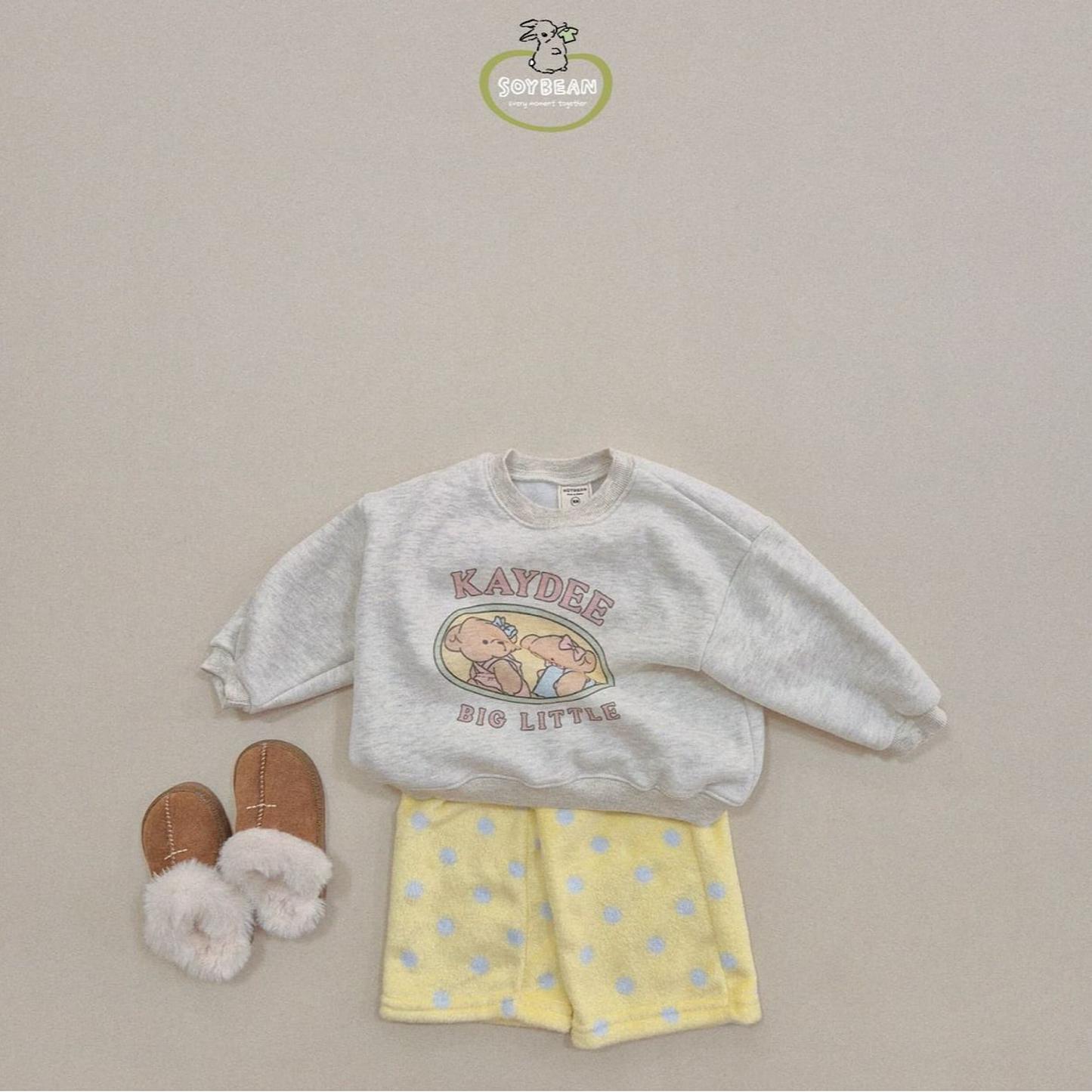 (Pre-order) Soybean Kids - Little Bear Fleece-Lined Sweatshirt 양기모리틀베어맨투맨 (2 Colors)