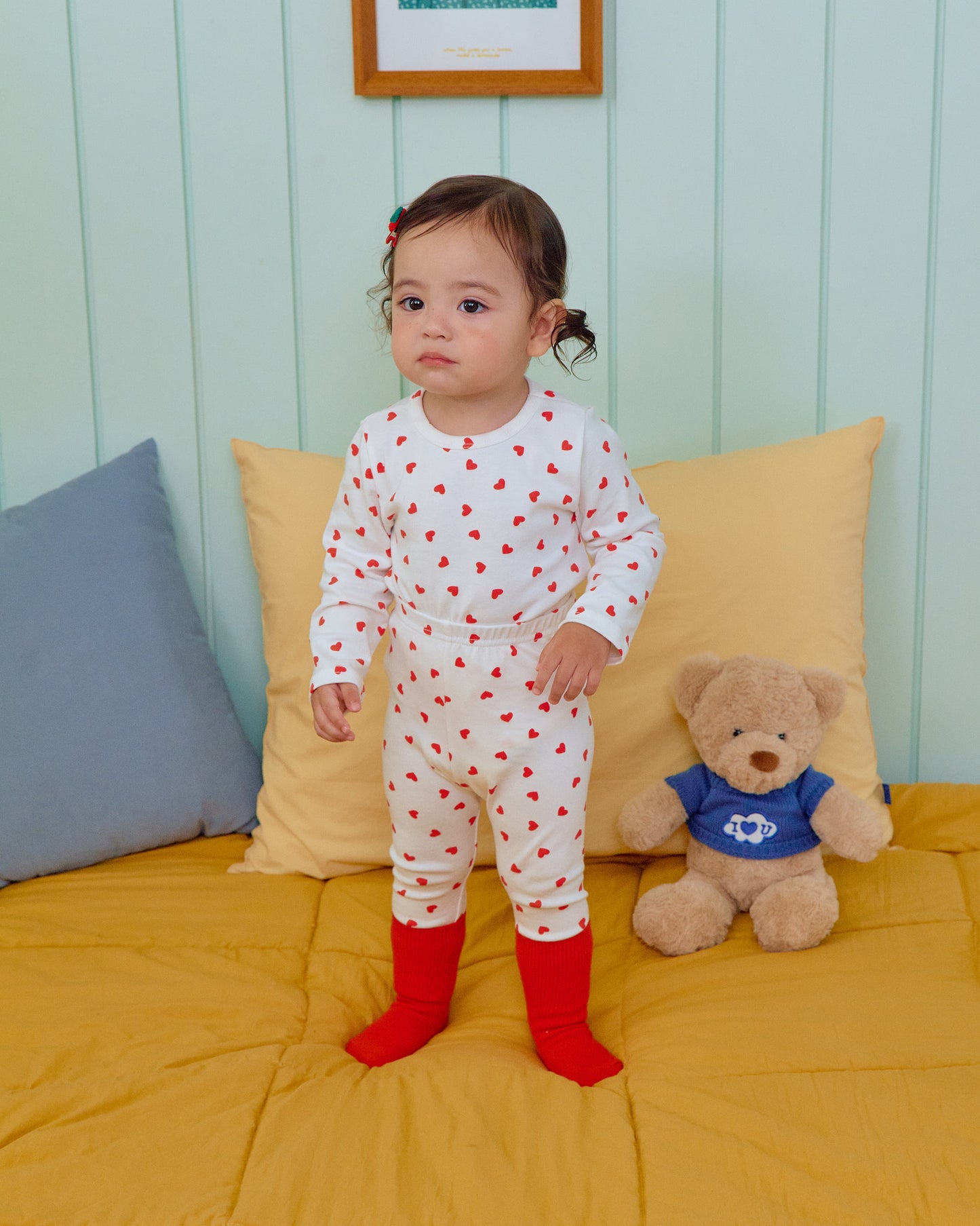 (Pre-order) OOTTBEBE Fall - Petite Heart Pajama Set 쁘띠하트실내복 (2 Colors)