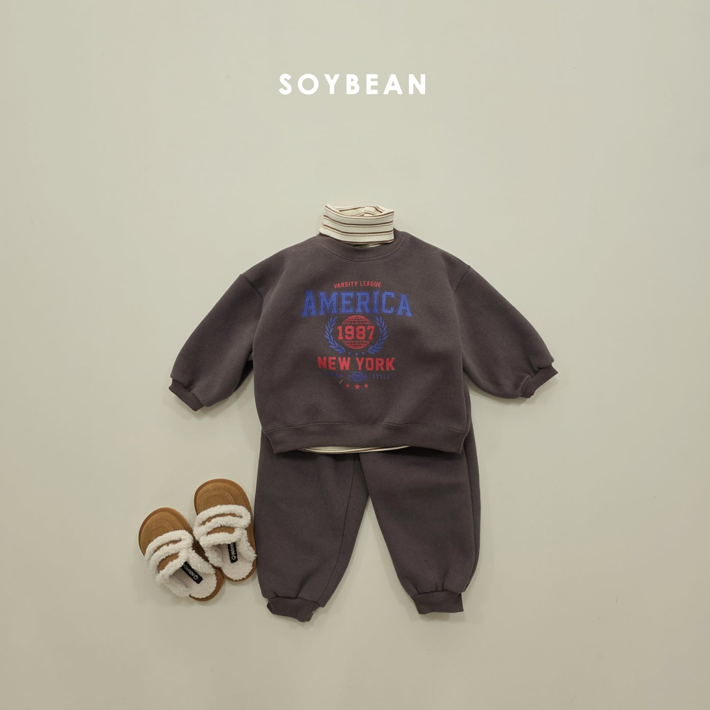 (Pre-order) Soybean Kids Winter - America Fleece-Lined Top & Bottom Set 아메리카양기모상하 (2 Colors)