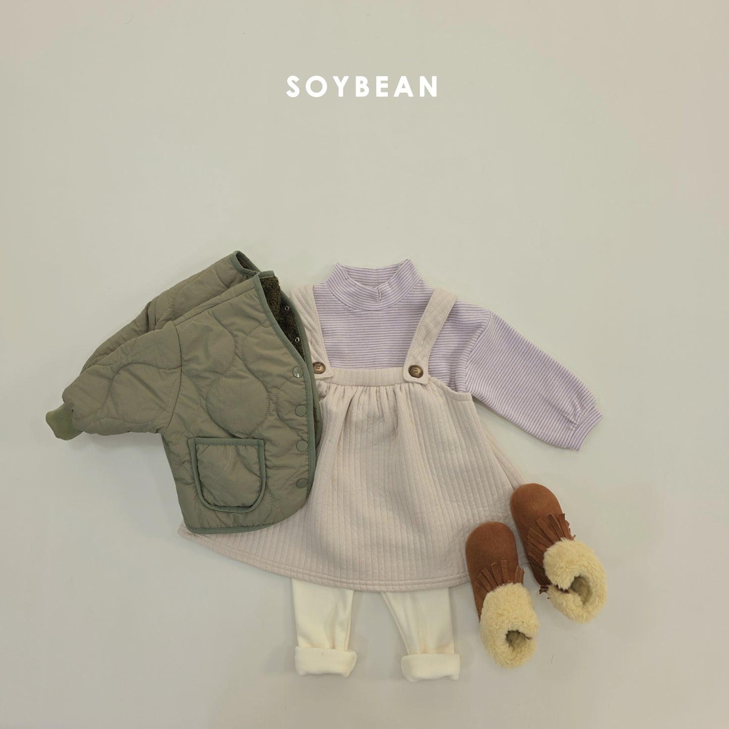 (Pre-order) Soybean Kids Winter - Quilted Overall Dress 누빔멜빵치마 (2 Colors)