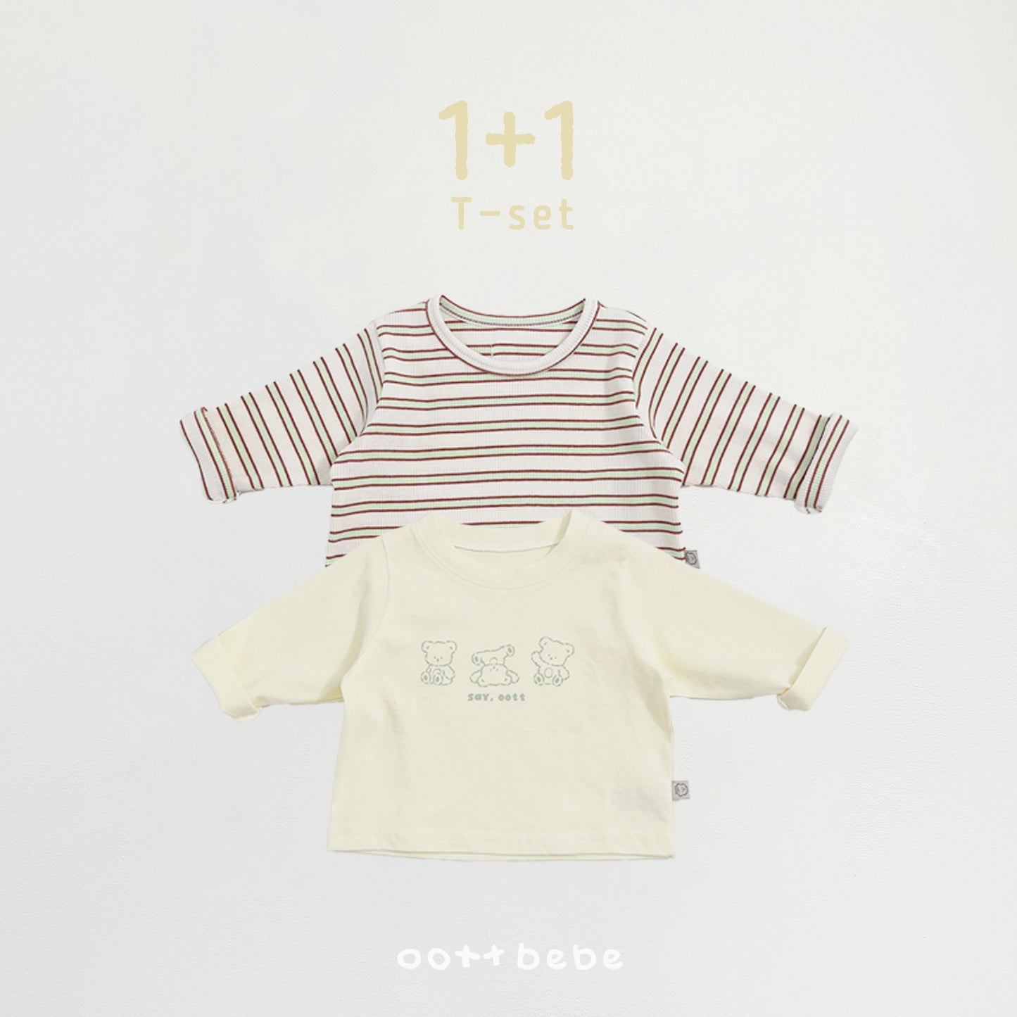(Pre-order) OOTTBEBE Spring - Say OOTT Baby 1+1 Tee Set 세이오뜨 1+1티셔츠 (4 Colors)
