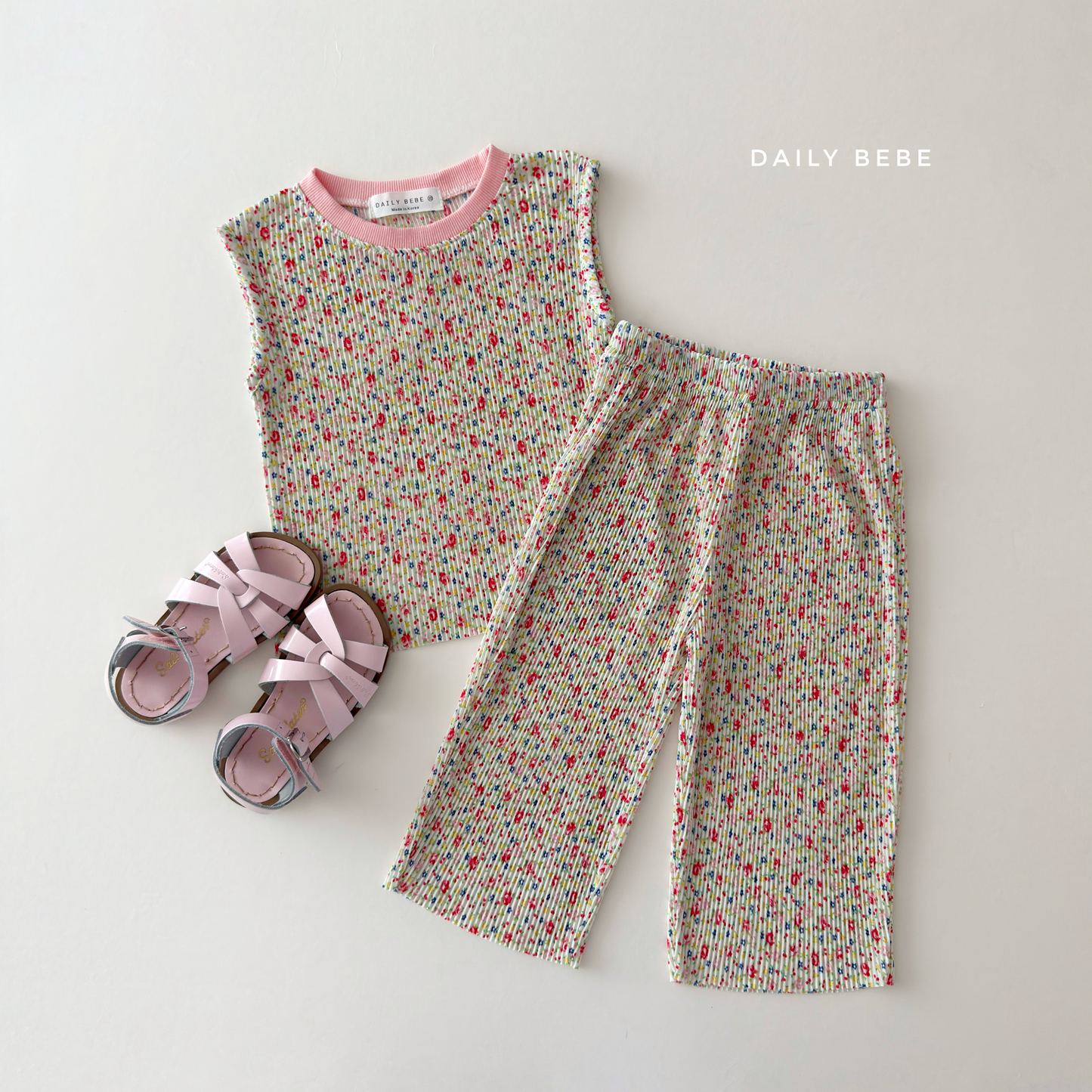 (Pre-order) Daily Bebe Summer - Kids’ Color-Block Pleats Set 배색 플리츠 세트 (8 Colors)