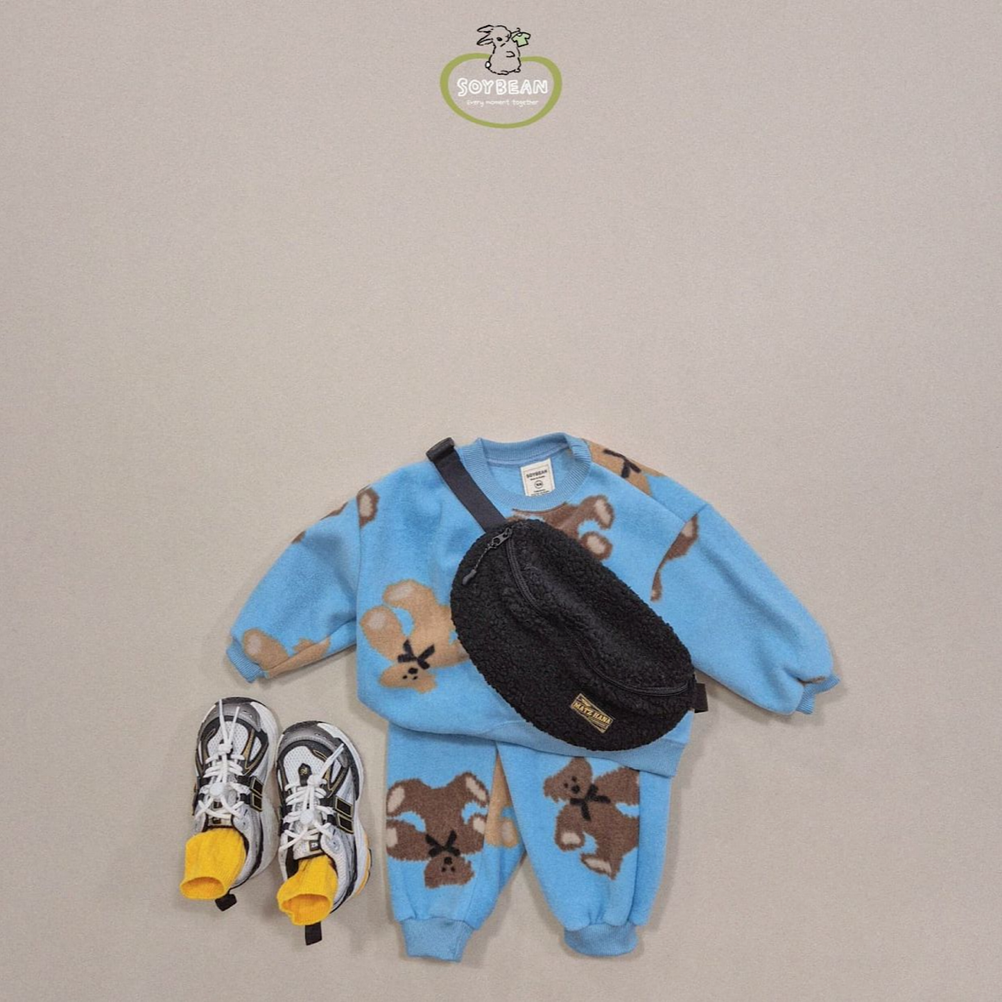 (Pre-order) Soybean Kids - Teddy Fleece Top & Bottom Set 테디플리스상하복 (3 Colors)