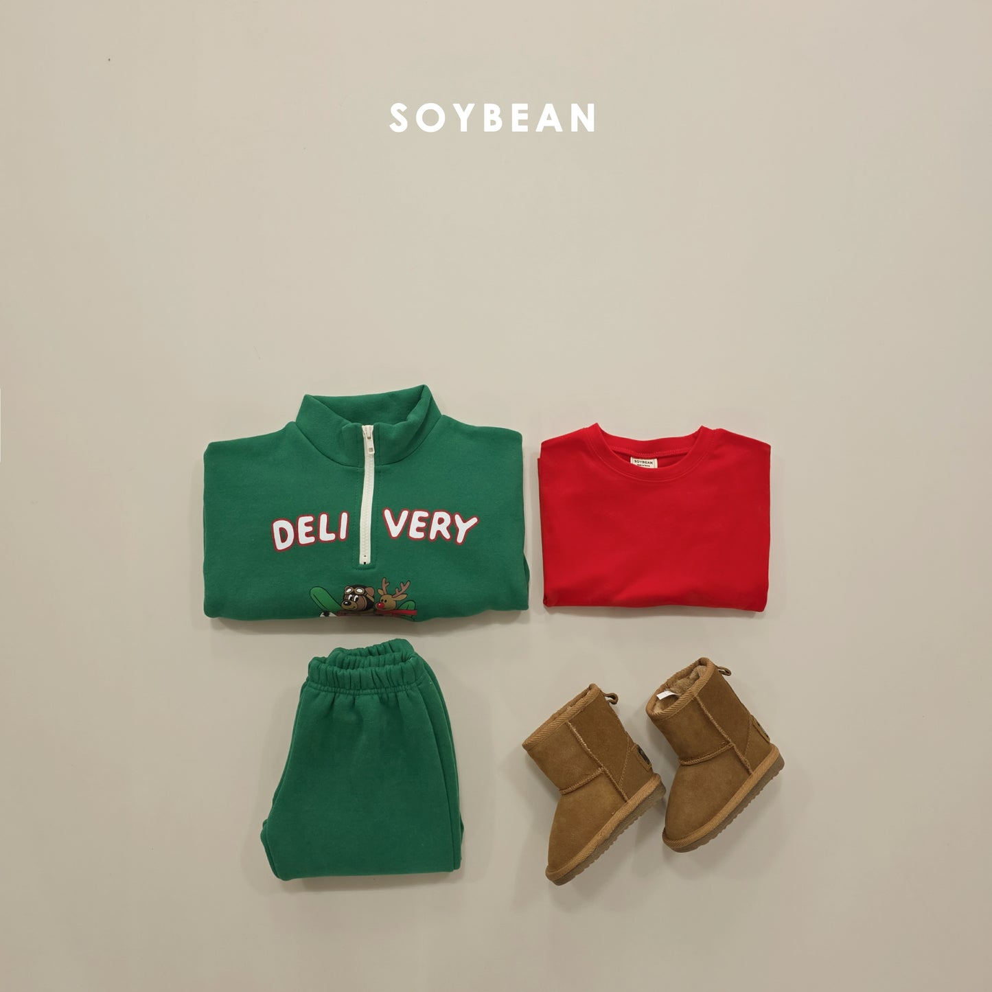 (Pre-order) Soybean Kids Winter - Flying Delivery Top & Bottom Set 플라잉딜리버리상하 (2 Colors)