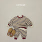 (Pre-order) Soybean Kids Winter - Color Block Stripe Fleece-Lined Top & Bottom Set 톡톡줄배색상하복 (3 Colors)