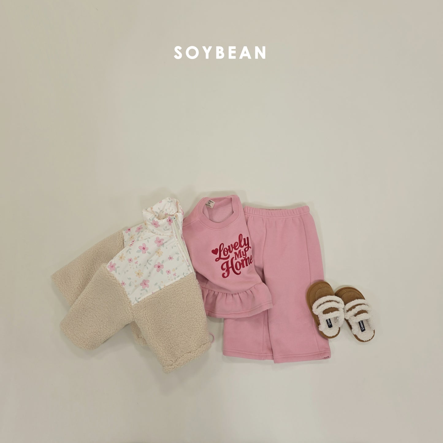 (Pre-order) Soybean Kids Winter - Flower Patch Sherpa Jacket 꽃배색양털JP (2 Colors)