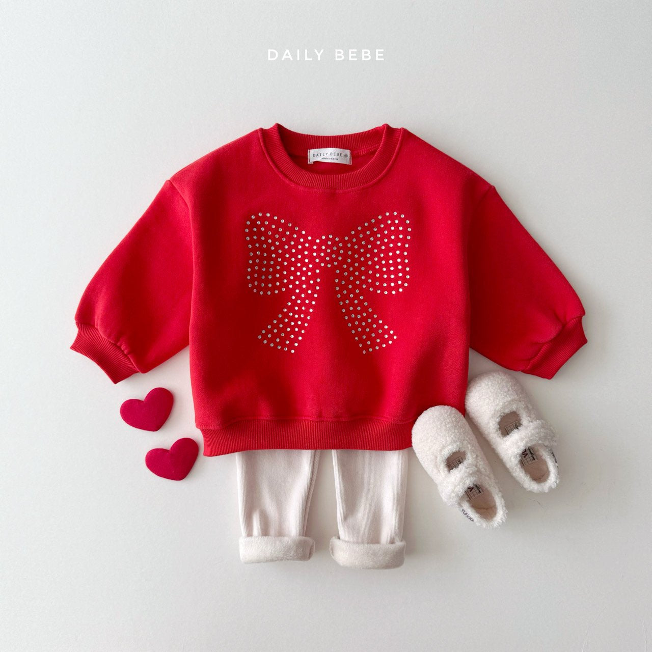 (Pre-order) Daily Bebe - Kids’ Ribbon Cubic Sweatshirt 리본 큐빅 맨투맨 (2 Colors)