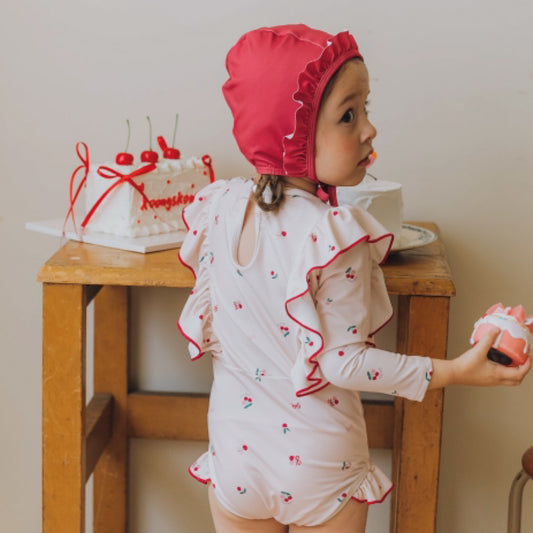 (Pre-order) KoongsKoongs Kids’ Premium Love Berry Rash Guard Dress Set (Pink)