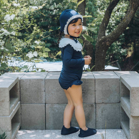(Pre-order) KoongsKoongs Kids’ Premium Chouette One-piece Rash Guard Dress Set (Navy)