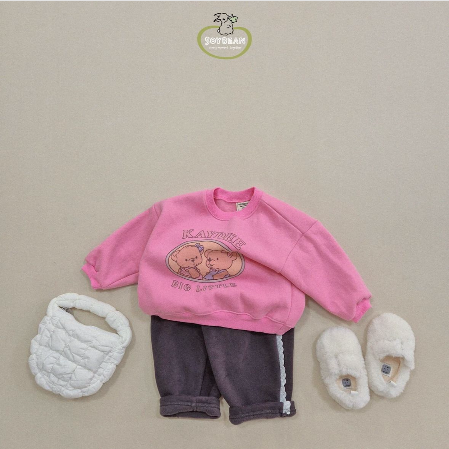 (Pre-order) Soybean Kids - Little Bear Fleece-Lined Sweatshirt 양기모리틀베어맨투맨 (2 Colors)