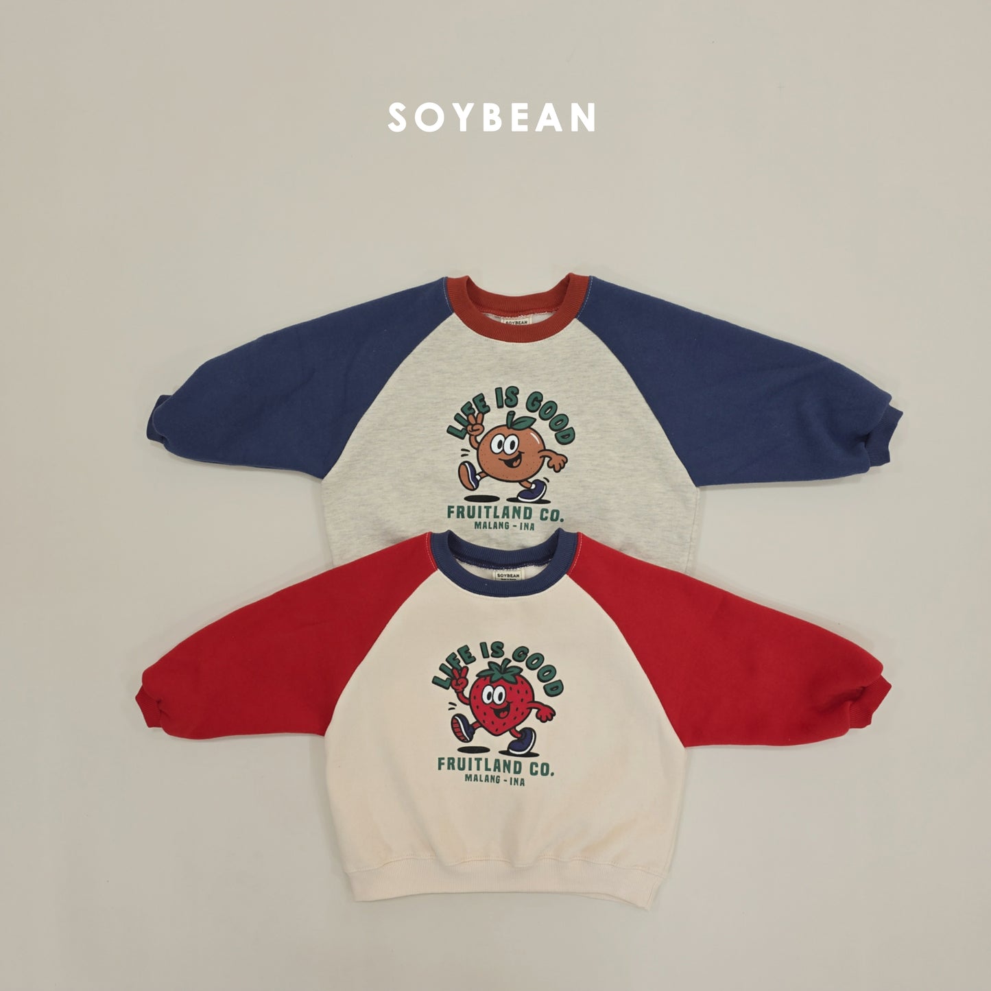 (Pre-order) Soybean Kids Winter - Fruit Raglan Fleece-Lined Sweatshirt 과일양기모맨투맨 (2 Colors)