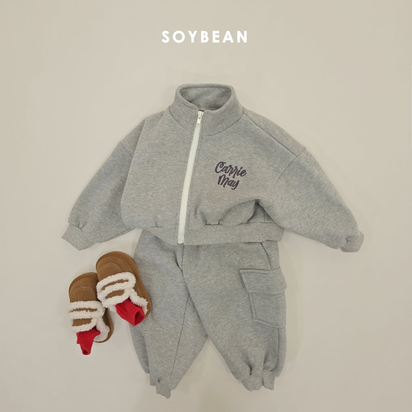 (Pre-order) Soybean Kids Winter - Zip-Up Cargo Fleece-Lined Top & Bottom Set 집업카고상하복 (2 Colors)