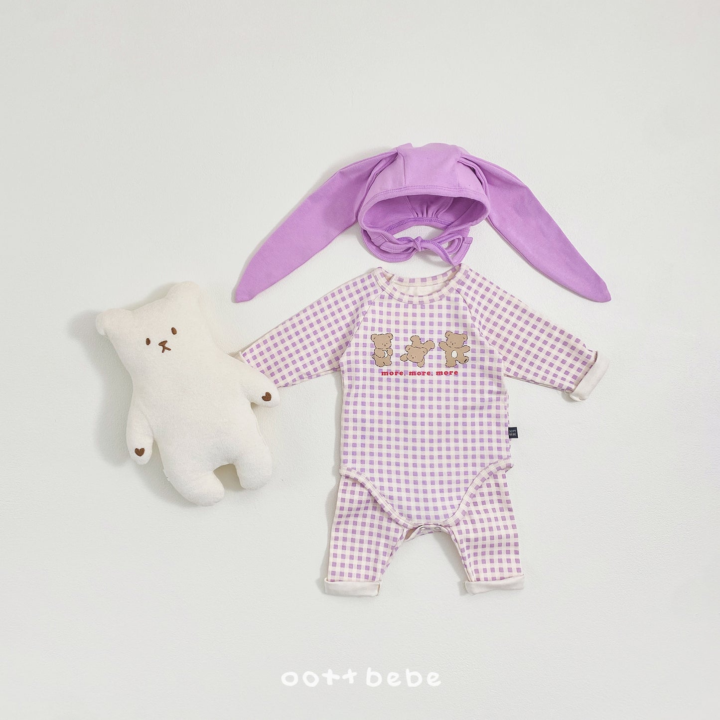 (Pre-order) OOTTBEBE Winter - Checked Bear Full Bodysuit 체크베어슈트 (2 Colors)