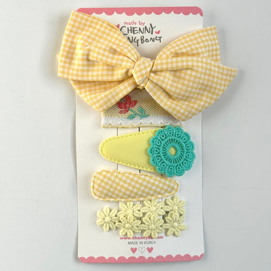 (Chenny Bong Bong) Kids’ Yellow Check Hair Clips 5-piece Set