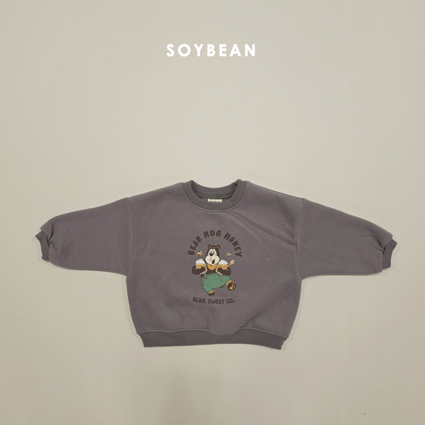 (Pre-order) Soybean Kids Winter - Honey Bear Fleece-Lined Sweatshirt 허니베어양기모맨투맨 (2 Colors)