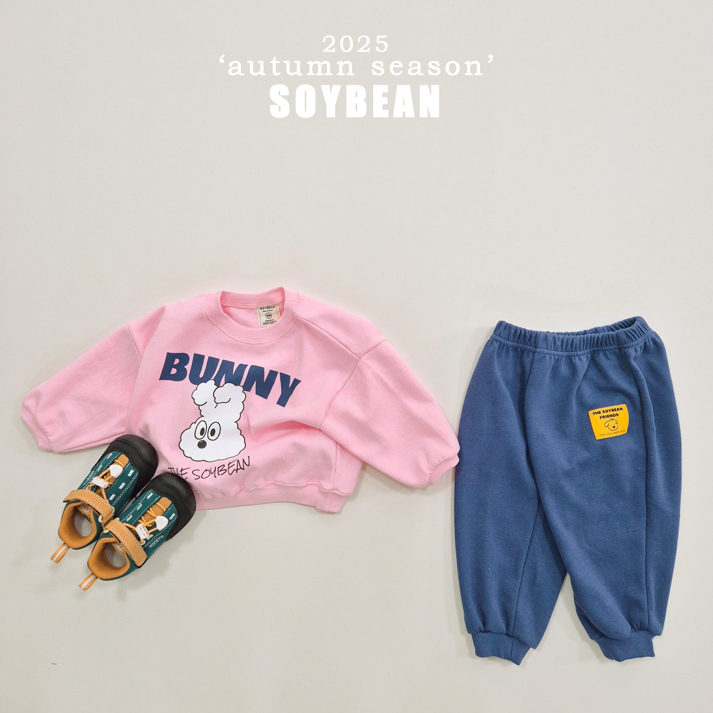 (Pre-order) Soybean Kids - Cloud Bunny Color Block Top & Bottom Set 구름토끼배색상하복 (2 Colors)
