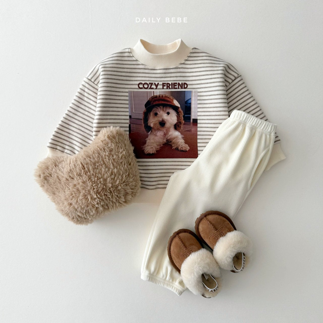 (Pre-order) Daily Bebe - Kids' Puppy Mock-Neck Sweatshirt 강아지 반목 맨투맨 (2 Colors)