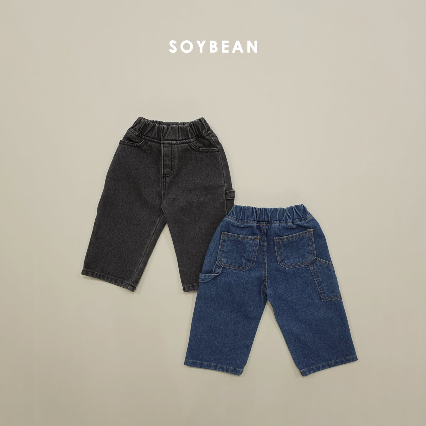 (Pre-order) Soybean Kids Winter - Fleece-Lined Work Denim Pants 기모워크데님팬츠 (2 Colors)