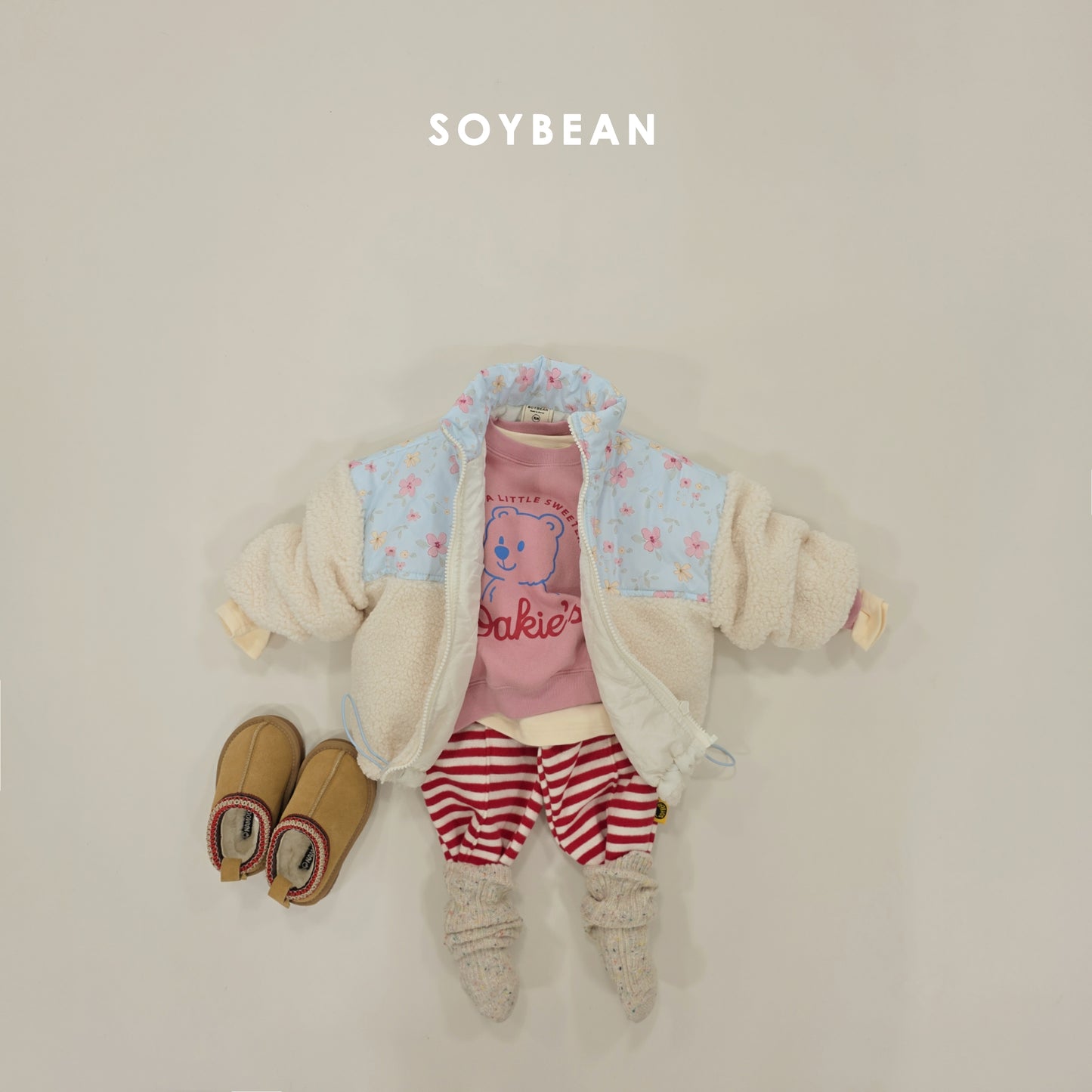 (Pre-order) Soybean Kids Winter - Flower Patch Sherpa Jacket 꽃배색양털JP (2 Colors)