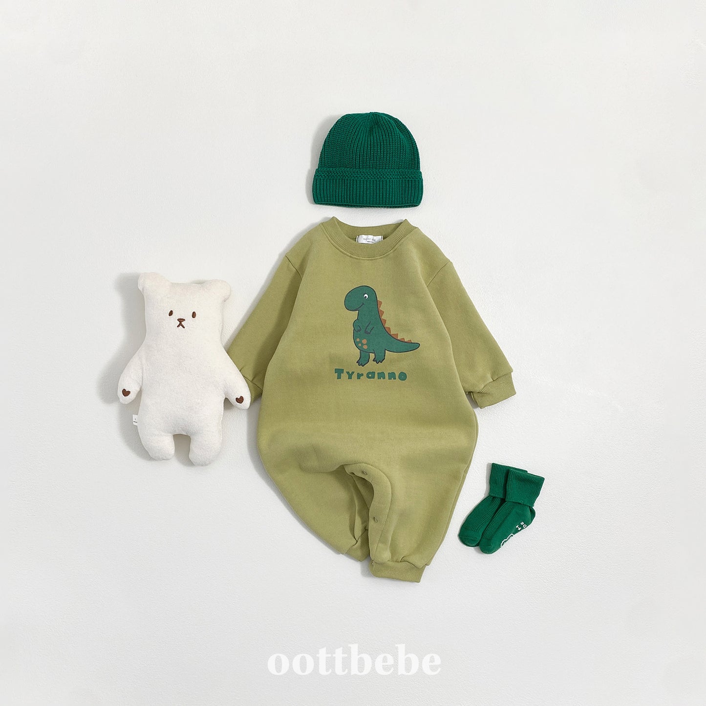 (Pre-order) OOTTBEBE Winter - Dino Friends Full Bodysuit 공룡전신슈트(양기모) (4 Colors)