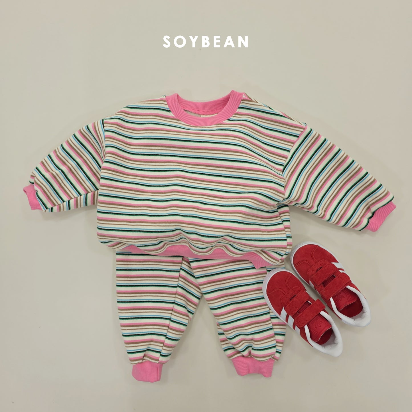 (Pre-order) Soybean Kids Winter - Rainbow Mochi Fleece-Lined Top & Bottom Set 무지개모찌상하복 (2 Colors)