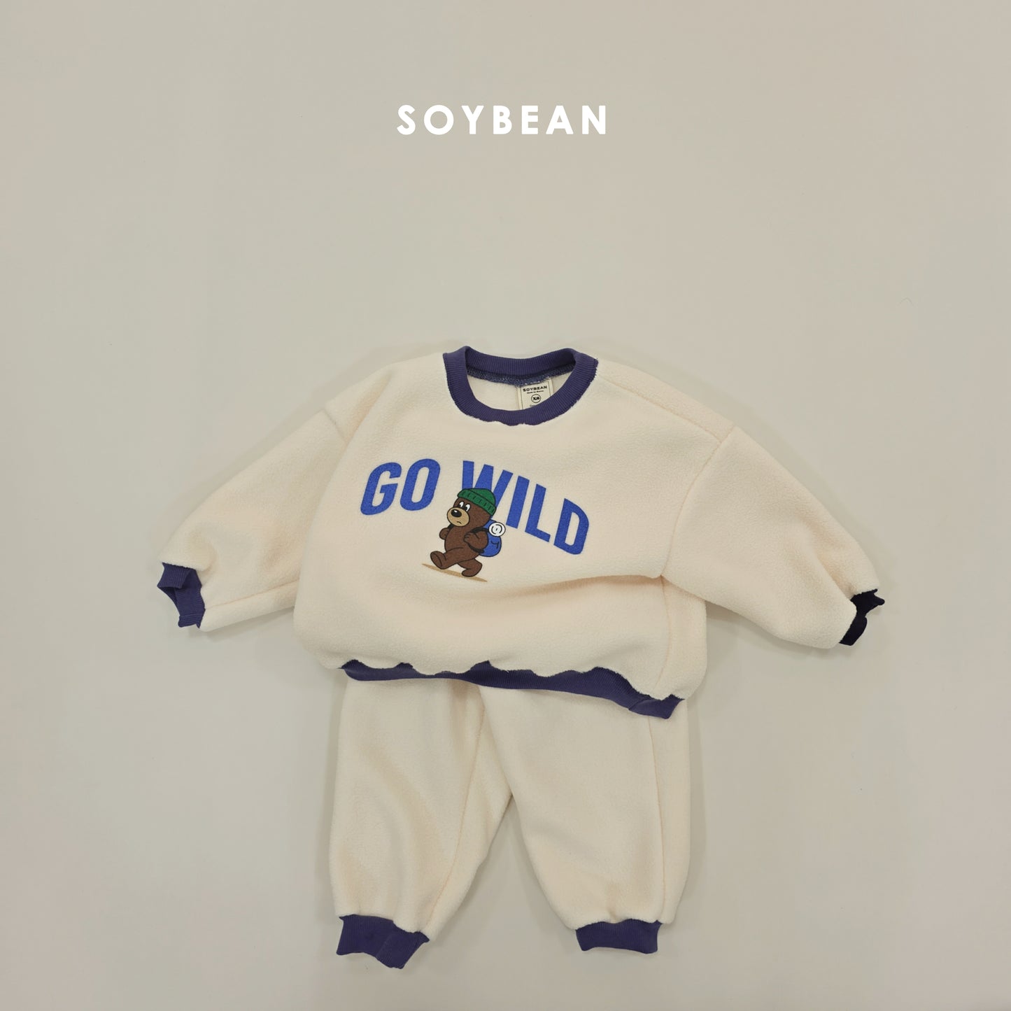 (Pre-order) Soybean Kids Winter - Camping Bear Fleece Top & Bottom Set 캠핑베어플리스상하 (3 Colors)