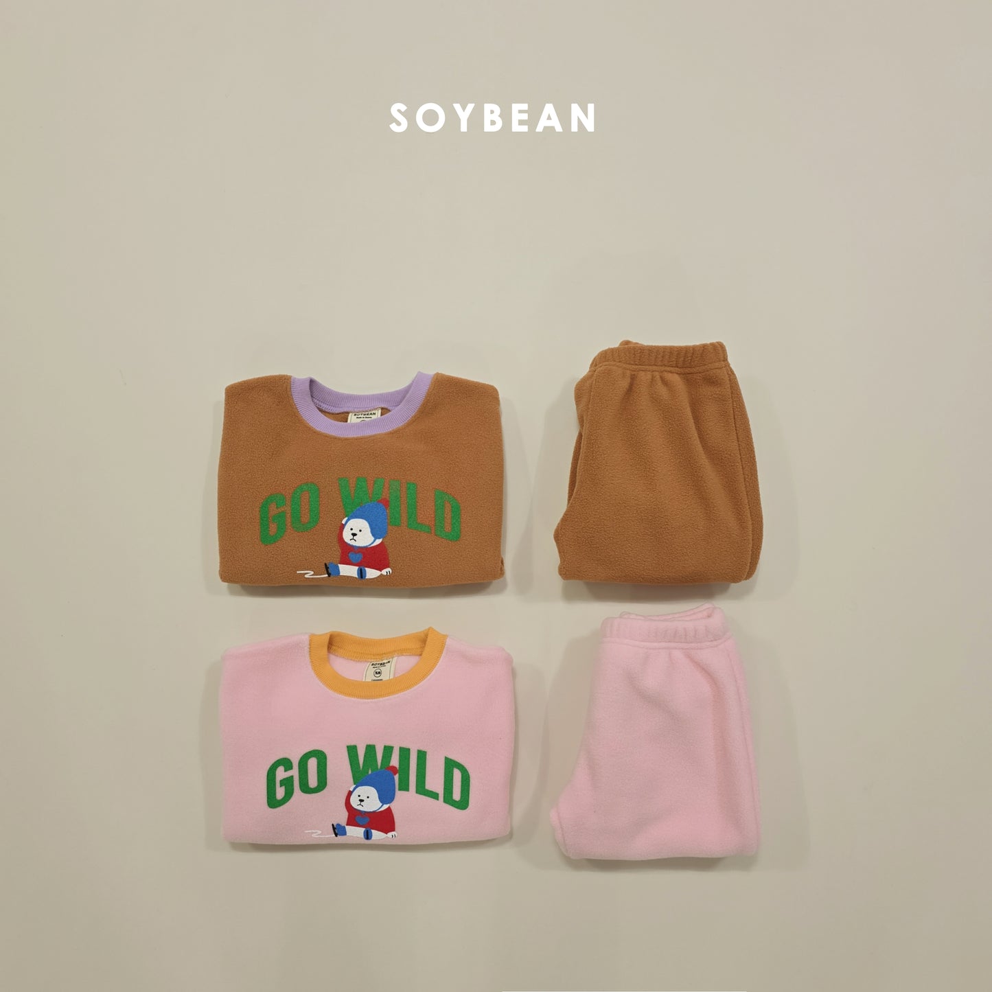(Pre-order) Soybean Kids Winter - Baby Polar Bear Fleece Top & Bottom Set 아기백곰플리스상하복 (2 Colors)