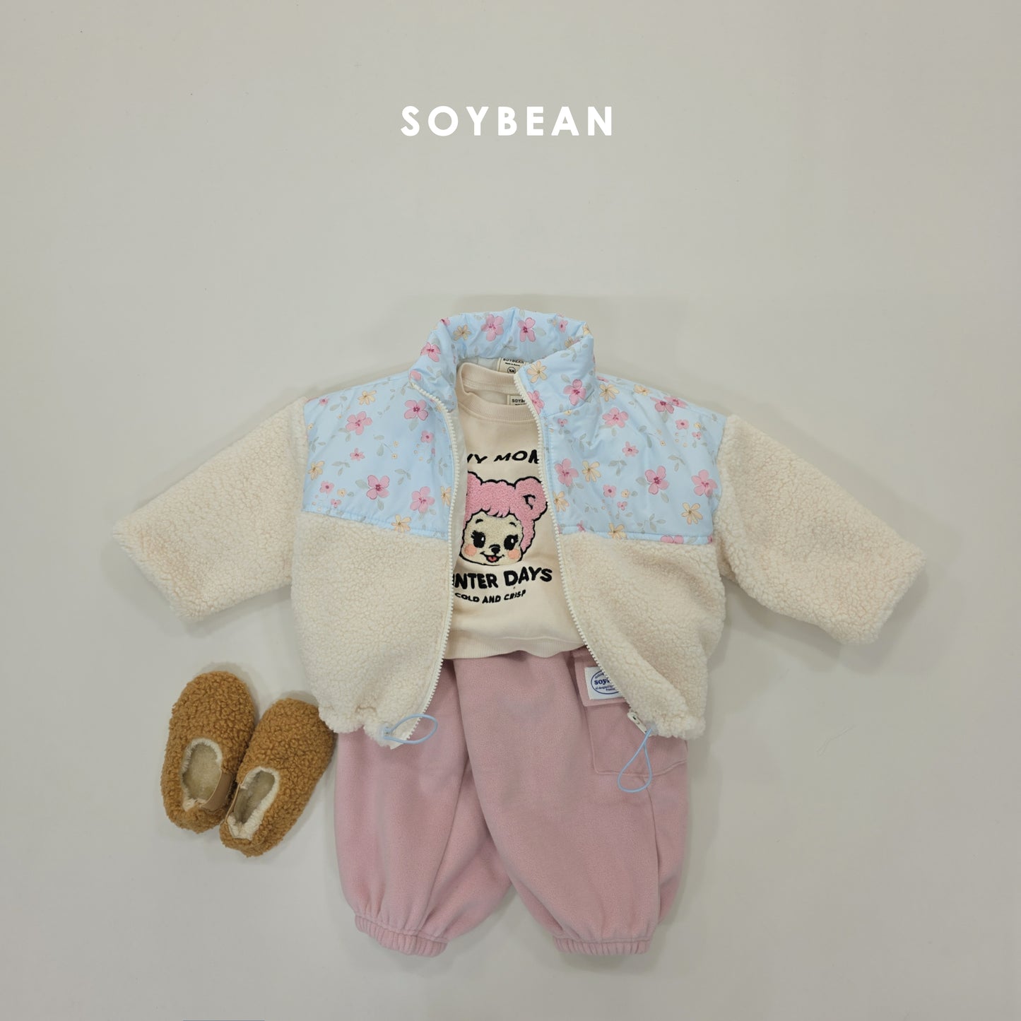 (Pre-order) Soybean Kids Winter - Flower Patch Sherpa Jacket 꽃배색양털JP (2 Colors)