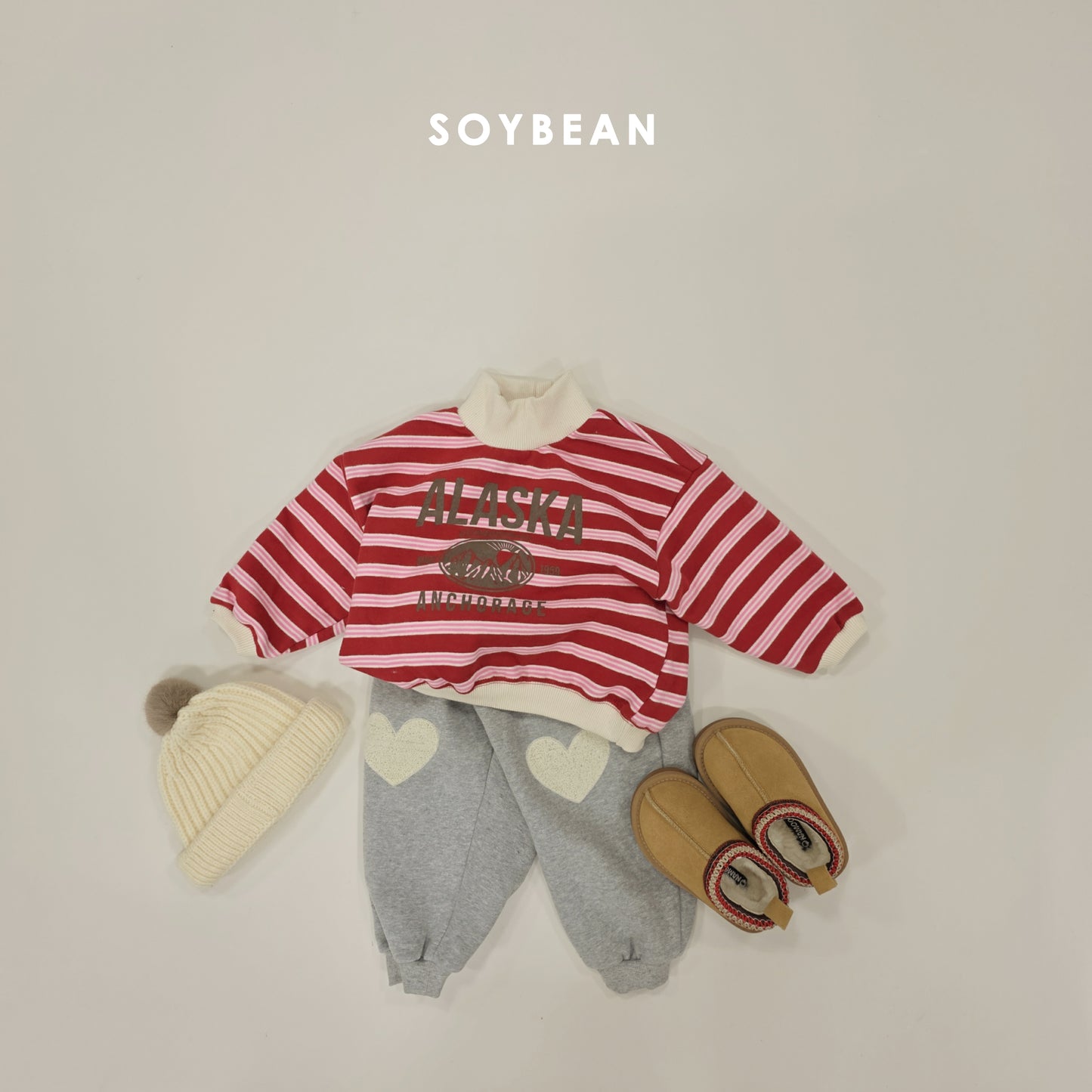 (Pre-order) Soybean Kids Winter - Heart Patch Fleece-Lined Jogger Pants 하트패치조거팬츠 (3 Colors)