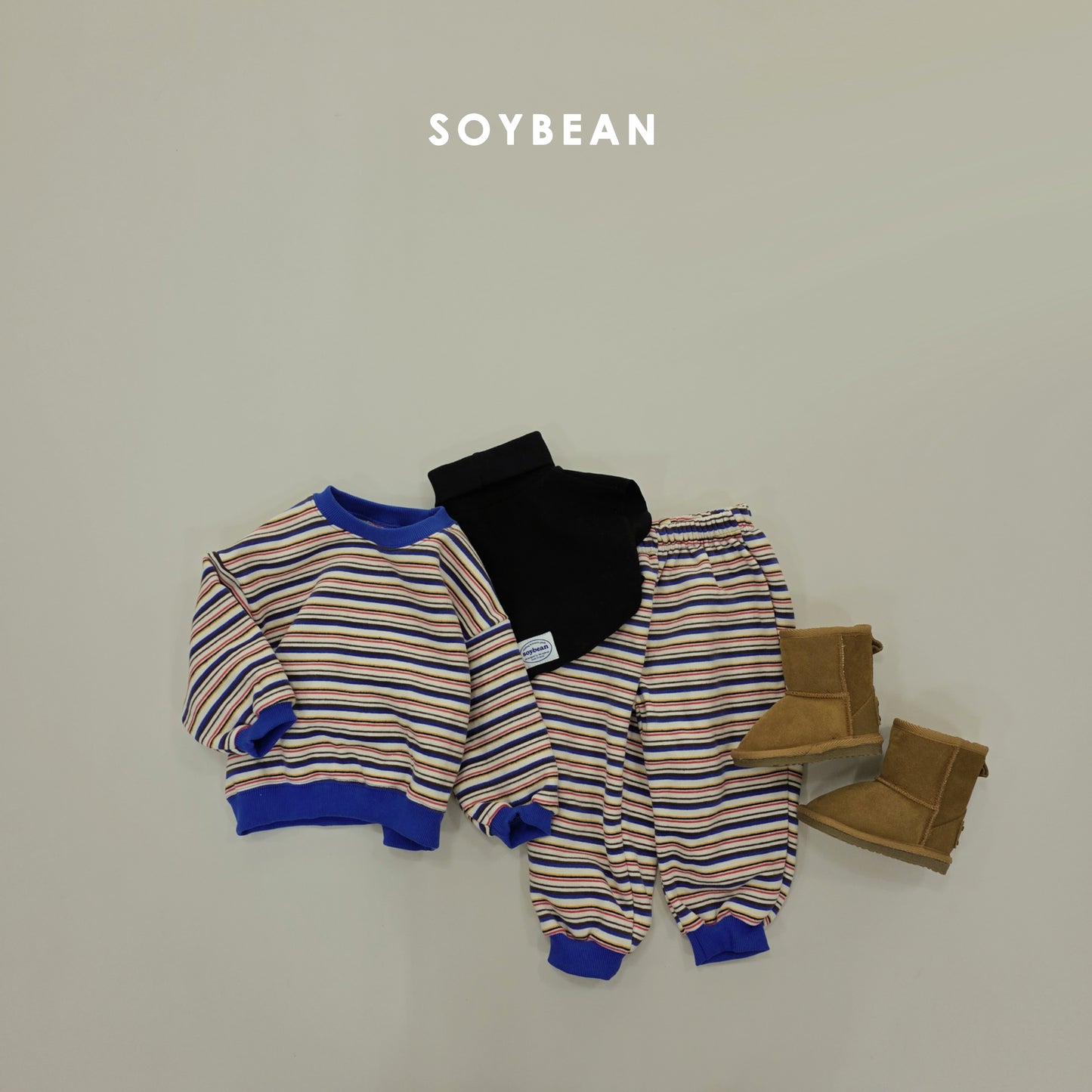 (Pre-order) Soybean Kids Winter - Rainbow Mochi Fleece-Lined Top & Bottom Set 무지개모찌상하복 (2 Colors)