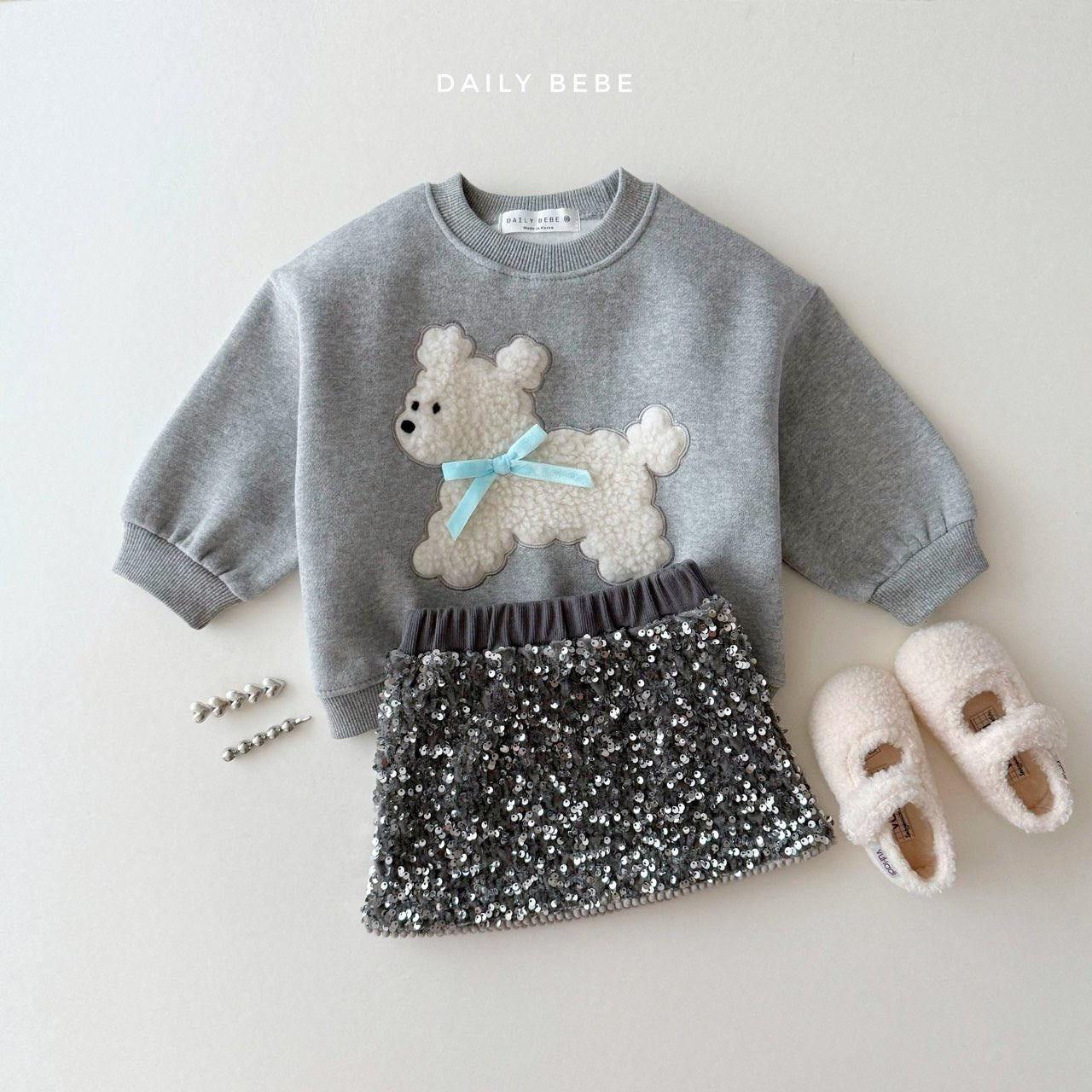 (Pre-order) Daily Bebe - Kids’ Fluffy Ribbon Sweatshirt 뽀글리본 맨투맨 (2 Colors)