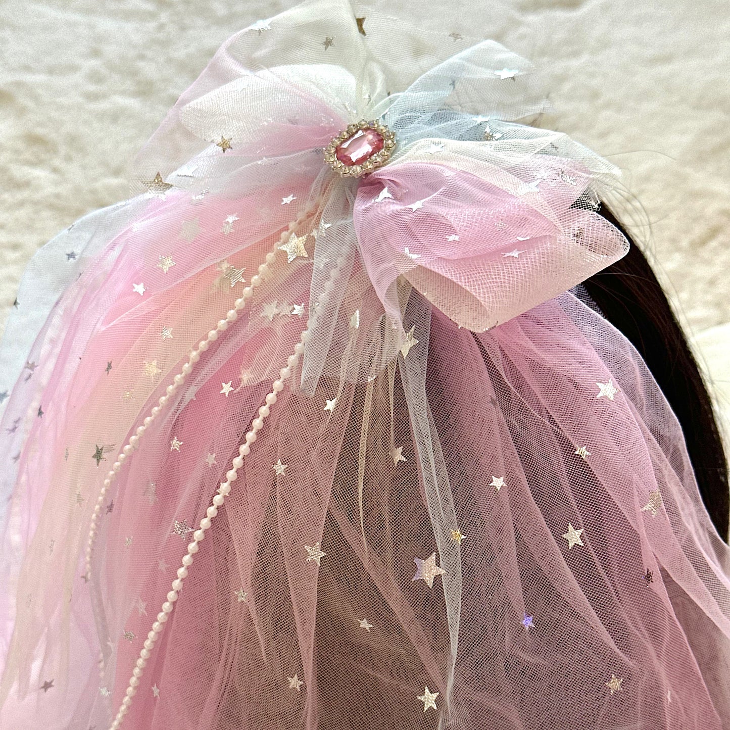 (Chenny Bong Bong) Kids’ Pink Twinkle Princess Hair Clip with Veil