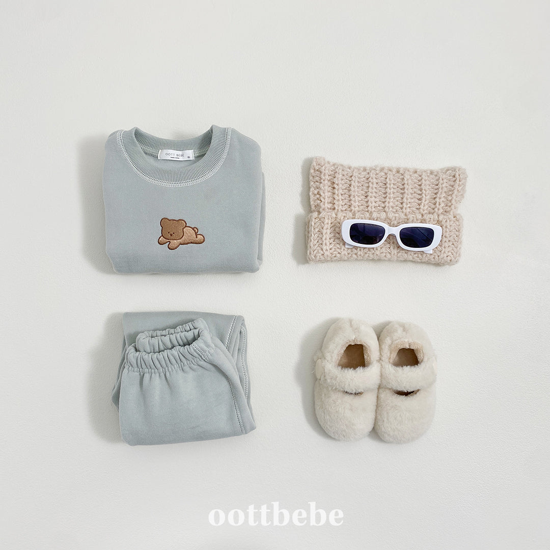 (Pre-order) OOTTBEBE Winter - Cozy Bear Top & Bottom Set 쿨쿨베어상하복 (2 Colors)