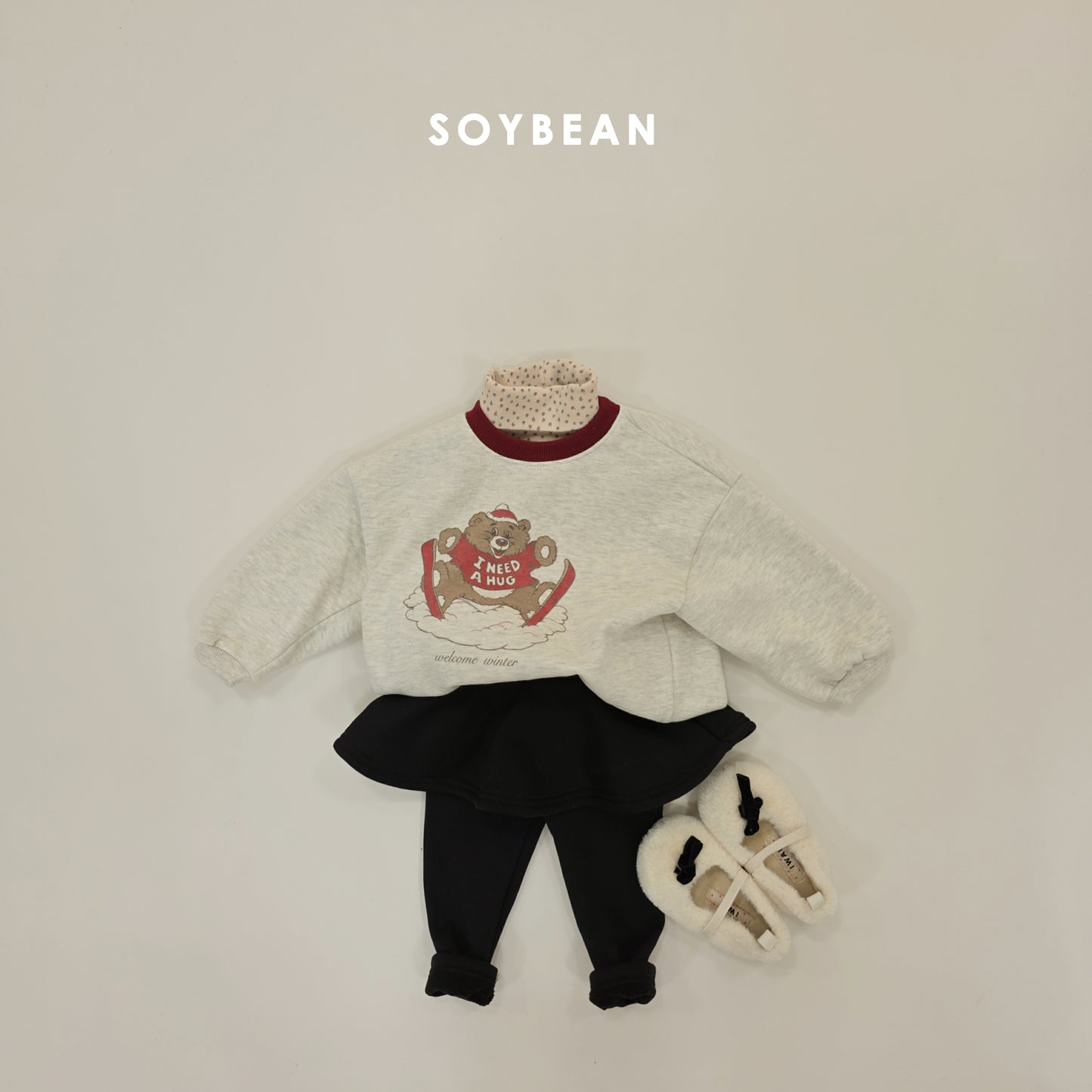 (Pre-order) Soybean Kids Winter - Ski Bear Fleece-Lined Sweatshirt 스키곰양기모맨투맨 (2 Colors)