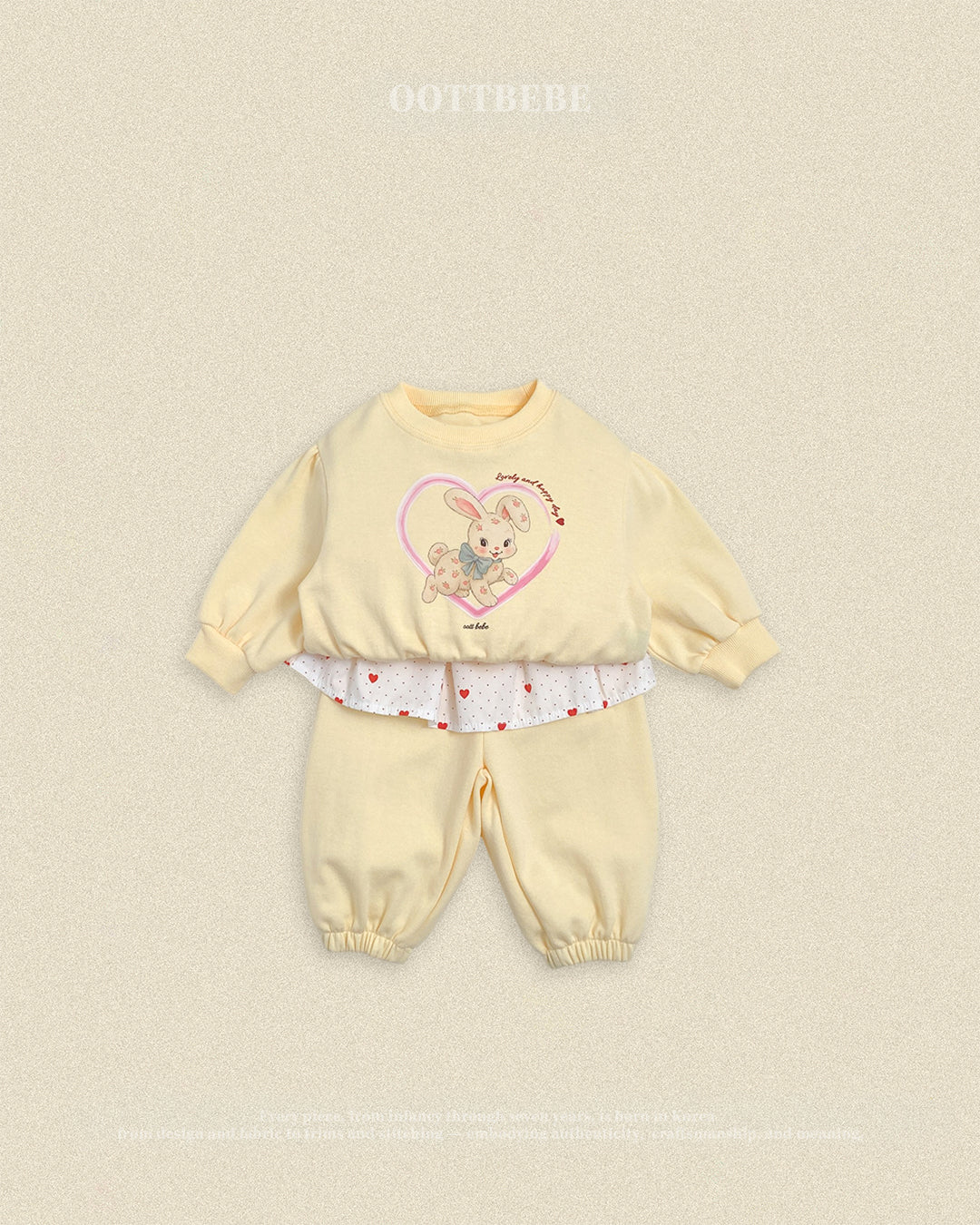 (Pre-order) OOTTBEBE Fall - Cutie Rabbit Top & Bottom Set - 큐티레빗상하복 (2 Colors)